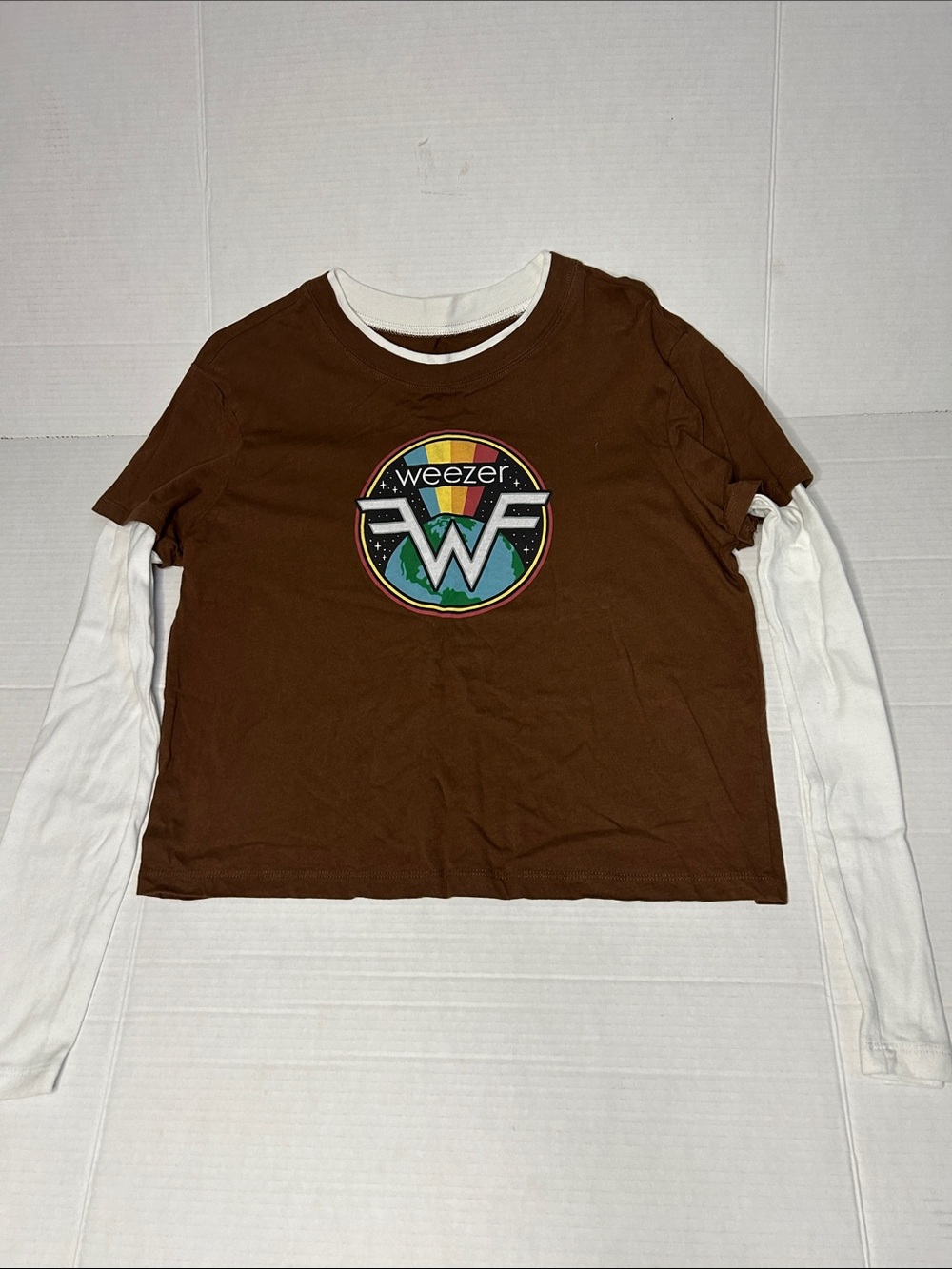 Weezer Size Large layer look tshirt with colorful Weezer band logo